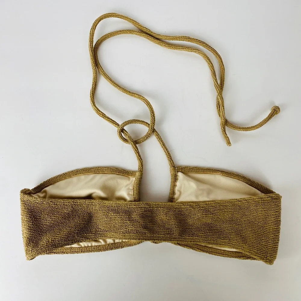Faithfull The Brand Catania Womens Small Crinkle Halter Bandeau‎ Bikini Top